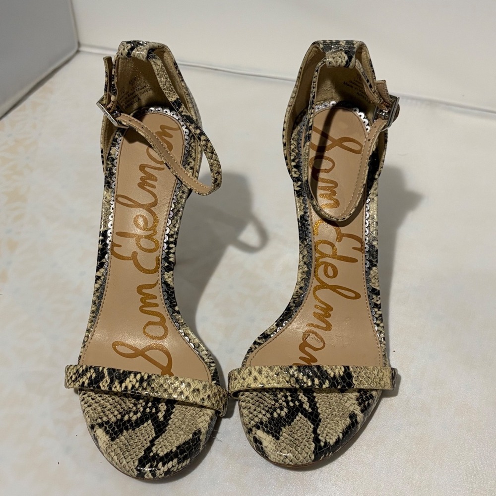 Sam Edelman Ariella Snake Embossed Leather Ankle Strap Stiletto Sandals